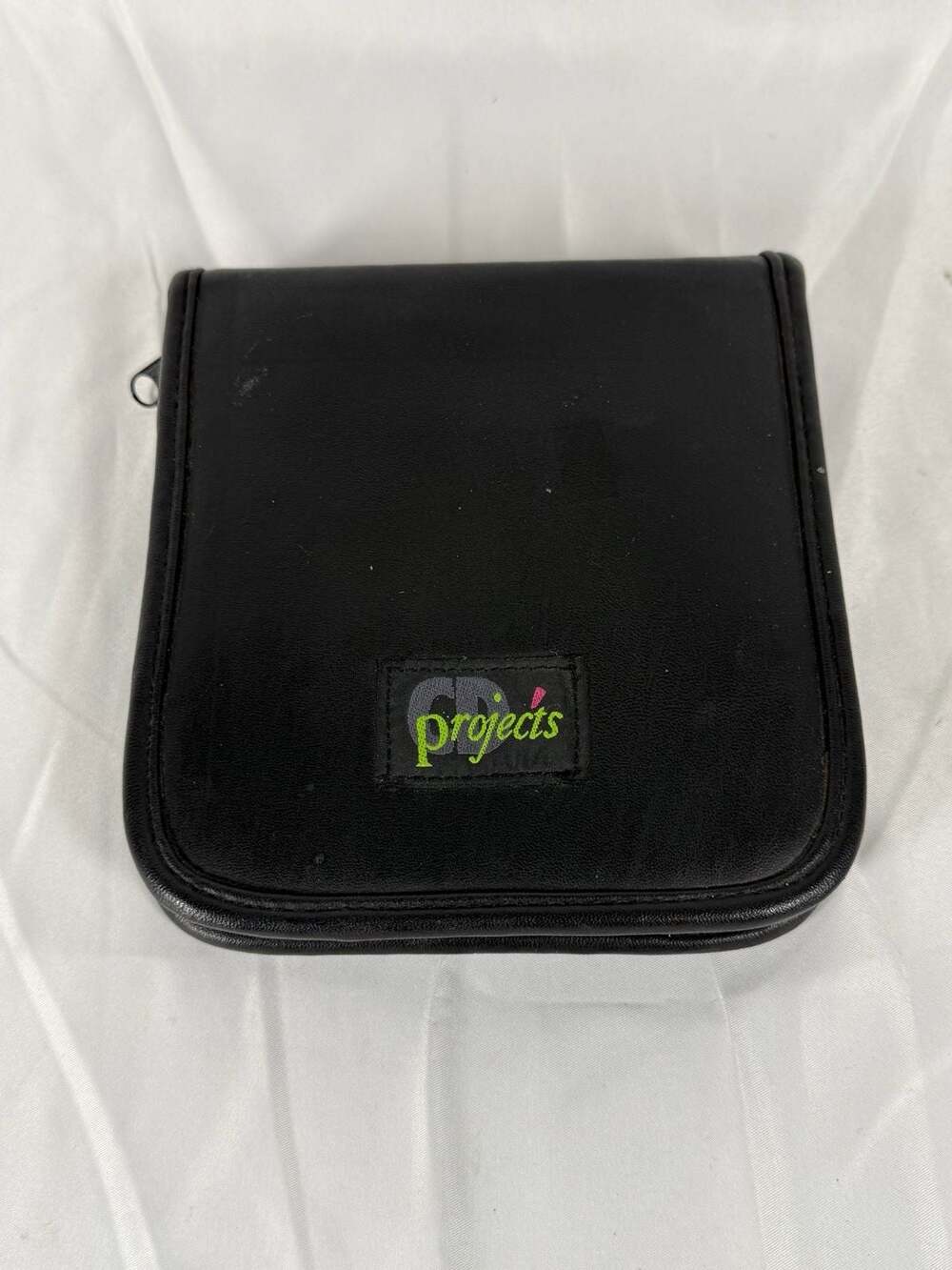 Black Leather Zippered Portable CD Storage Case